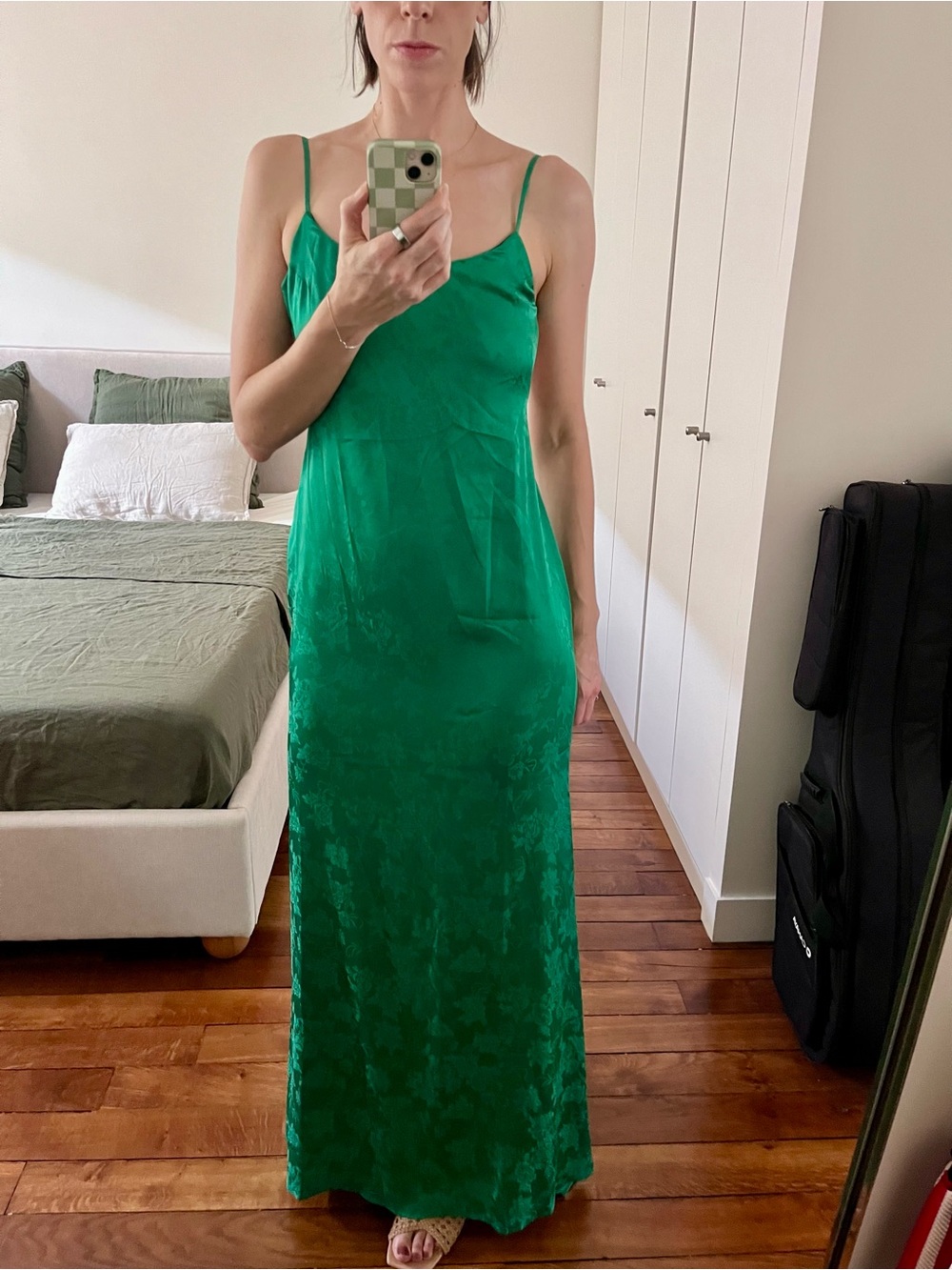 Reformation Allium Backless Satin Maxi Dress in Green